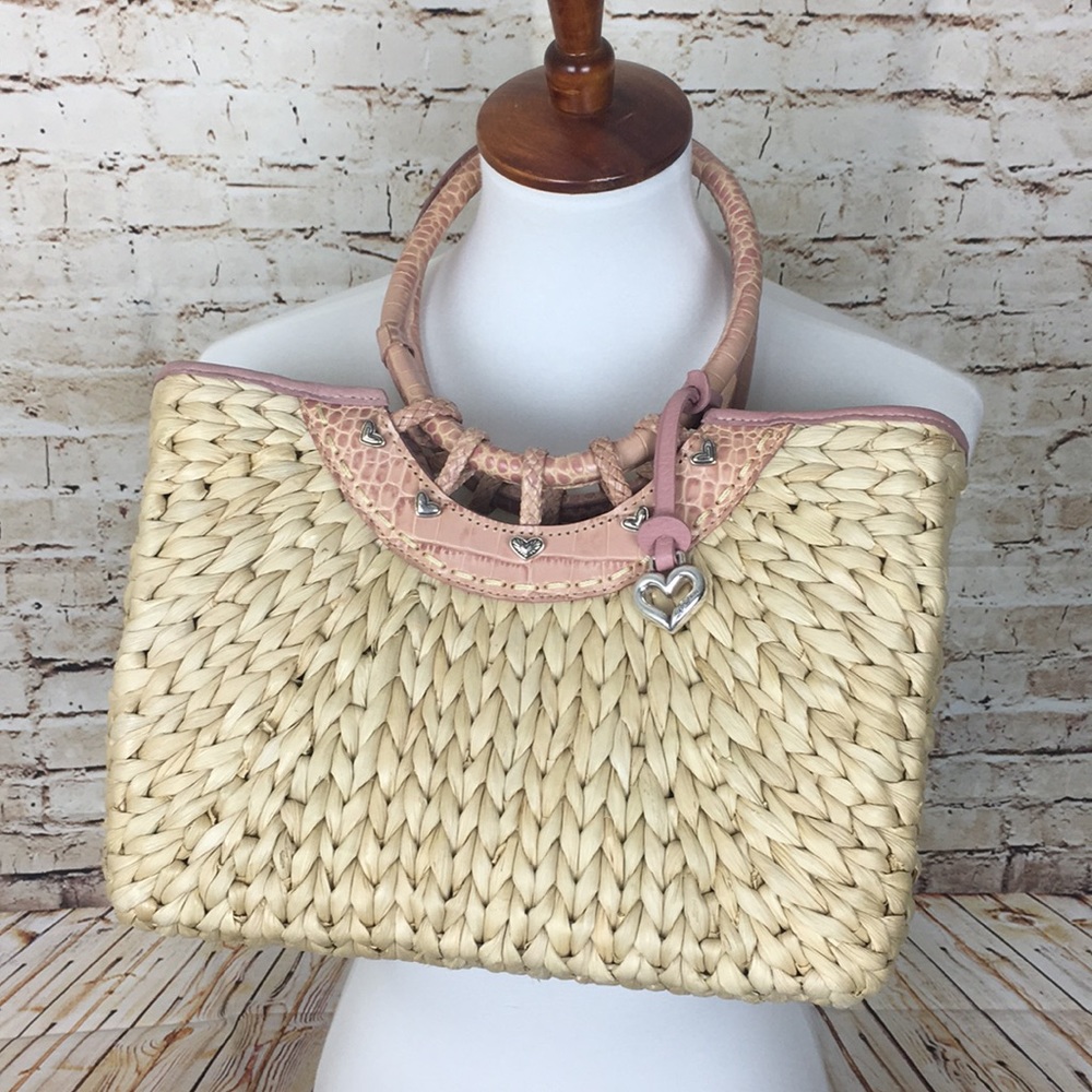 Brighton Leili  dusty rose pink leather straw bag